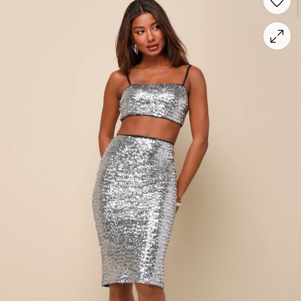 NWT Lulus Silver Sequin Two-piece Midi Dress - Size XL